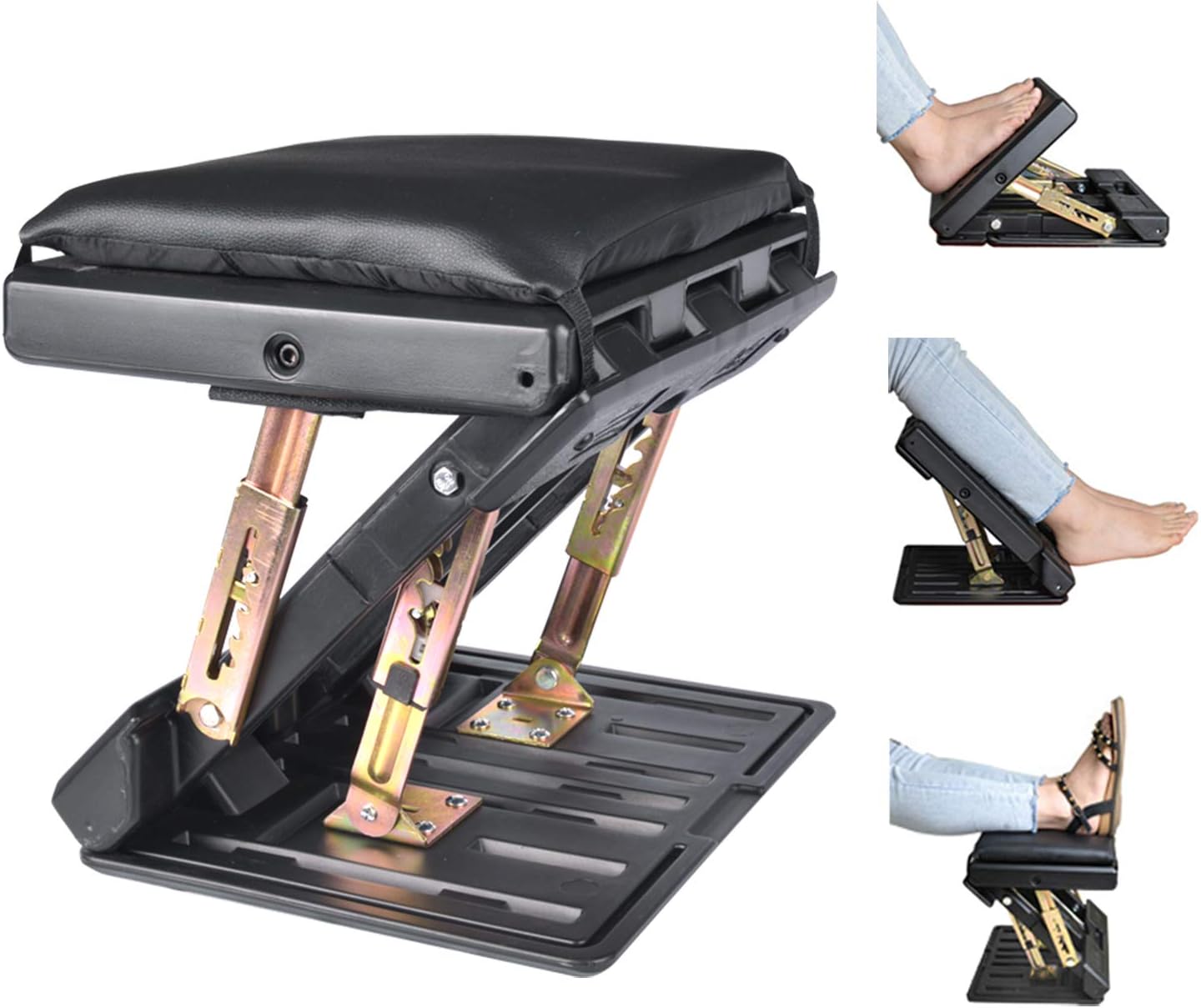 Adjustable Foot Rest for Under Desk at Work, Comfortable Footrest with 4-Level Height Adjustment, Ergonomic Leg Rest for Office Gaming Chair, Black Foot Stool with Removable Soft Pad
