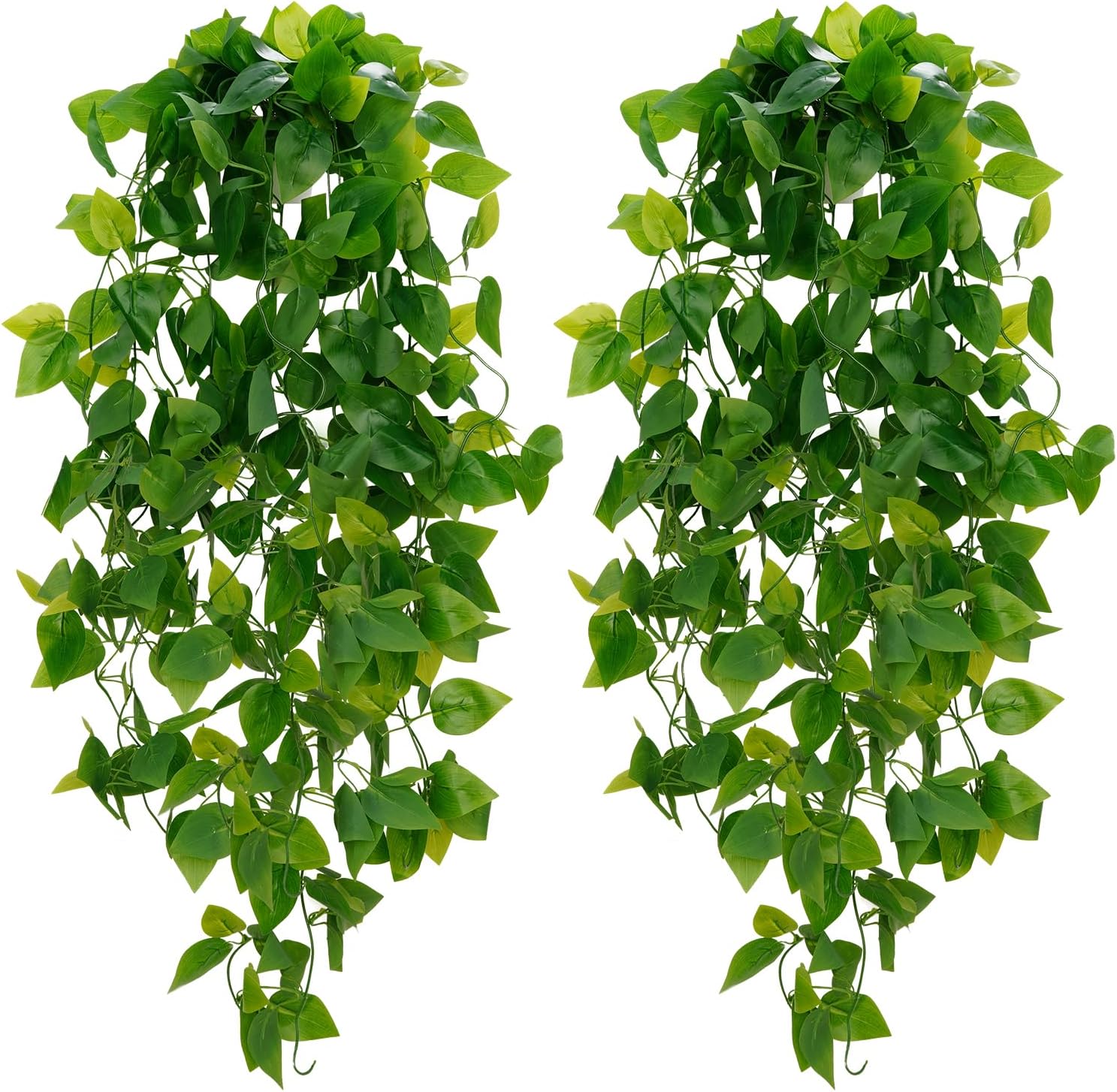 Fake Hanging Plants, 2pcs Artificial Hanging Plant, Faux Pothos Vines Hanging Plant Greenery for Wall Home Living Room Indoor Outdoor Decor (No Baskets)
