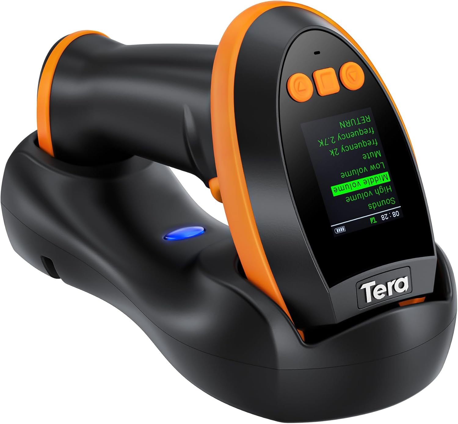 Tera Barcode Scanner Wireless with Screen: Pro Version 1D 2D QR with Setting Keypad Charging Cradle Works with Bluetooth 2.4G Wireless USB Wired Handheld Bar Code Reader HW0009